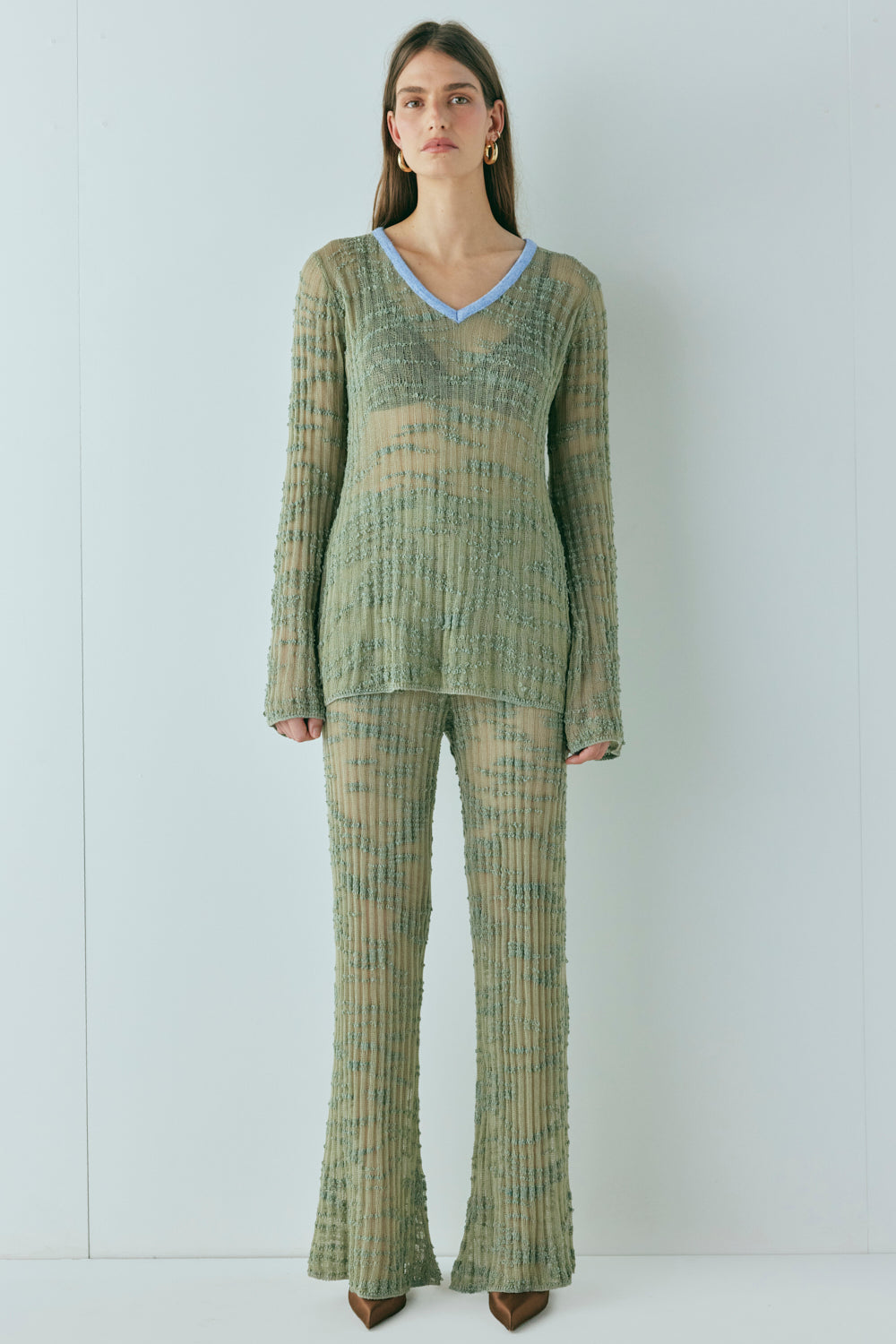 Aliya Knit Flare Pants Khaki