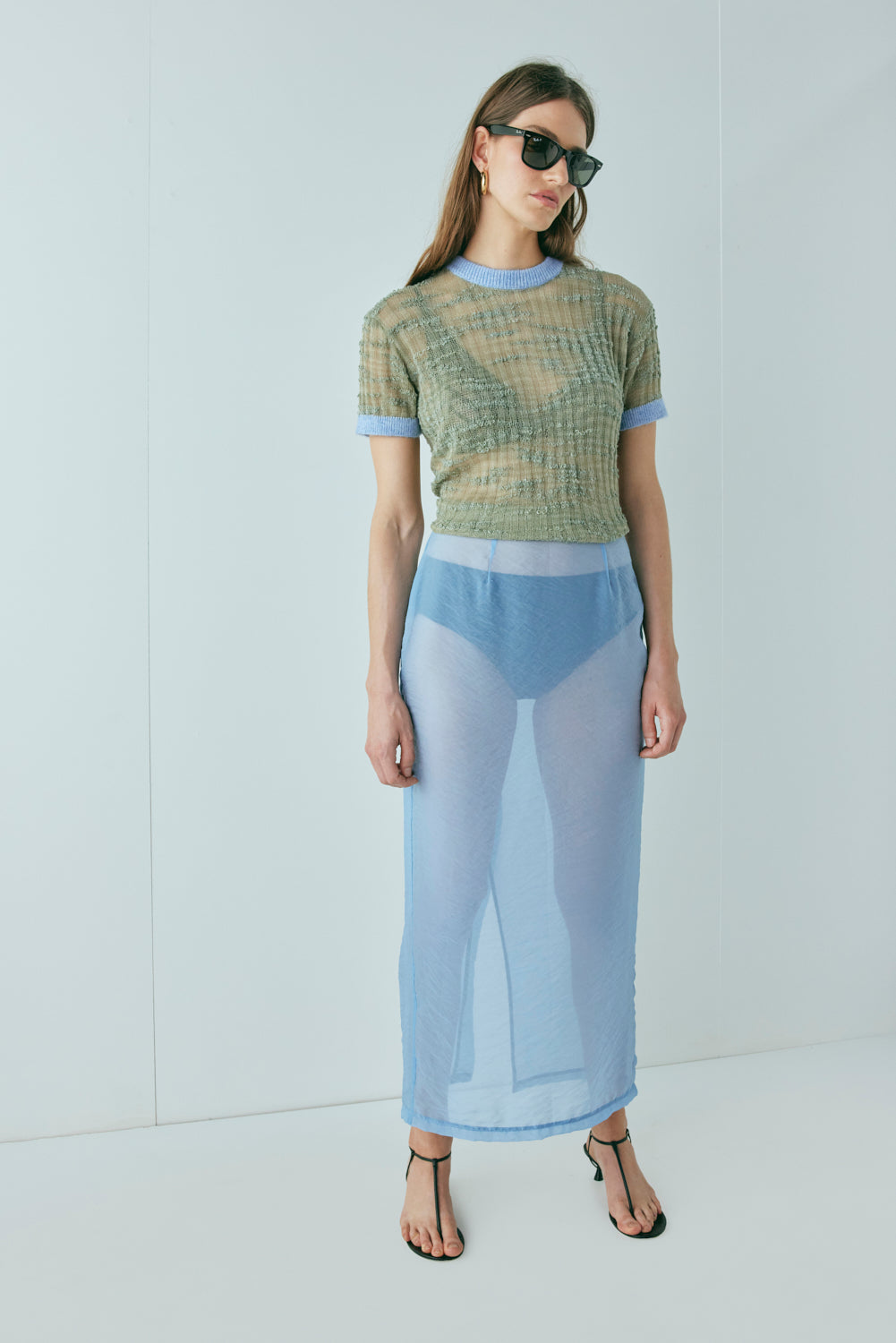 Devyn Sheer Midi Skirt Powder Blue