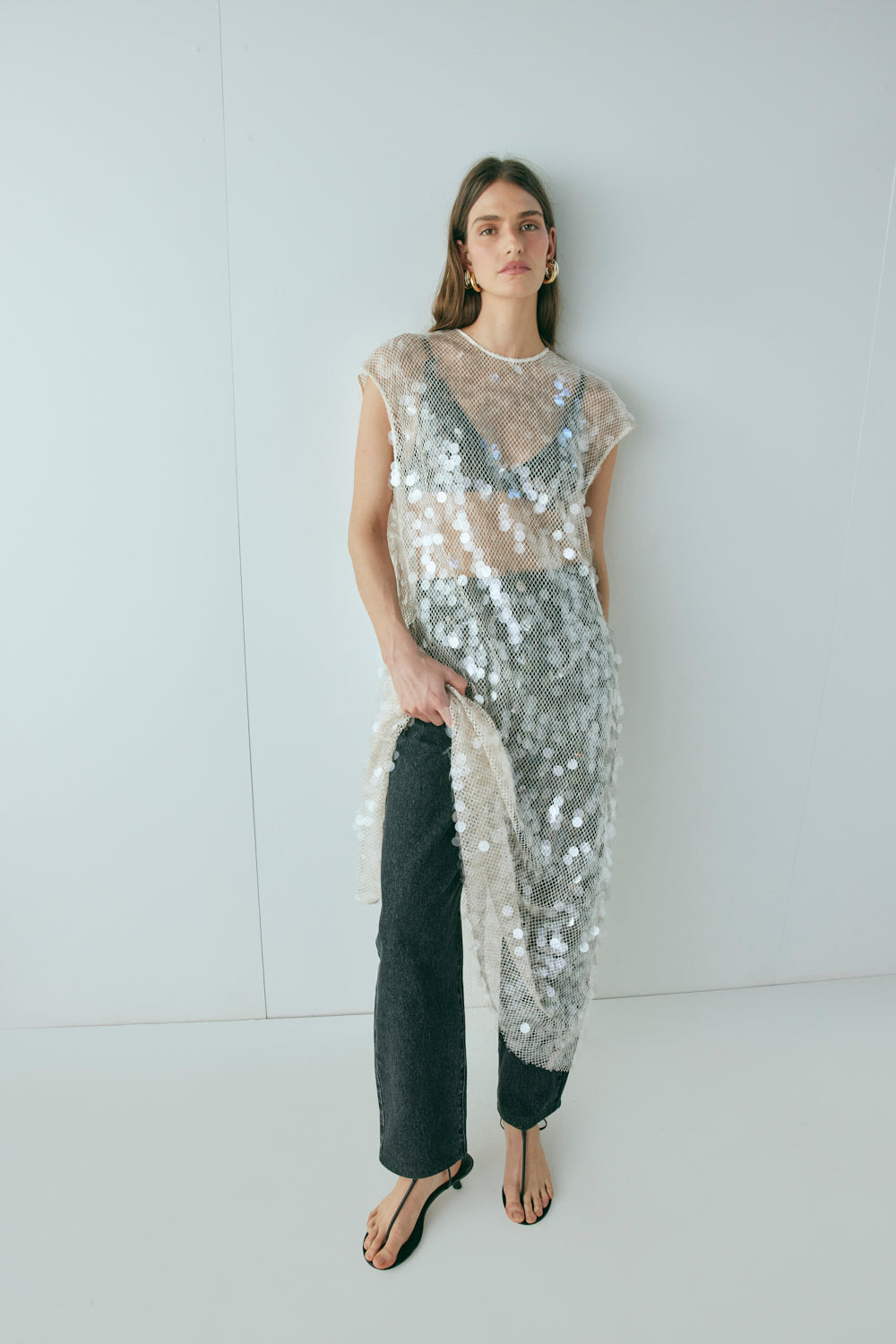 Astrid Sequin Maxi Dress Cream