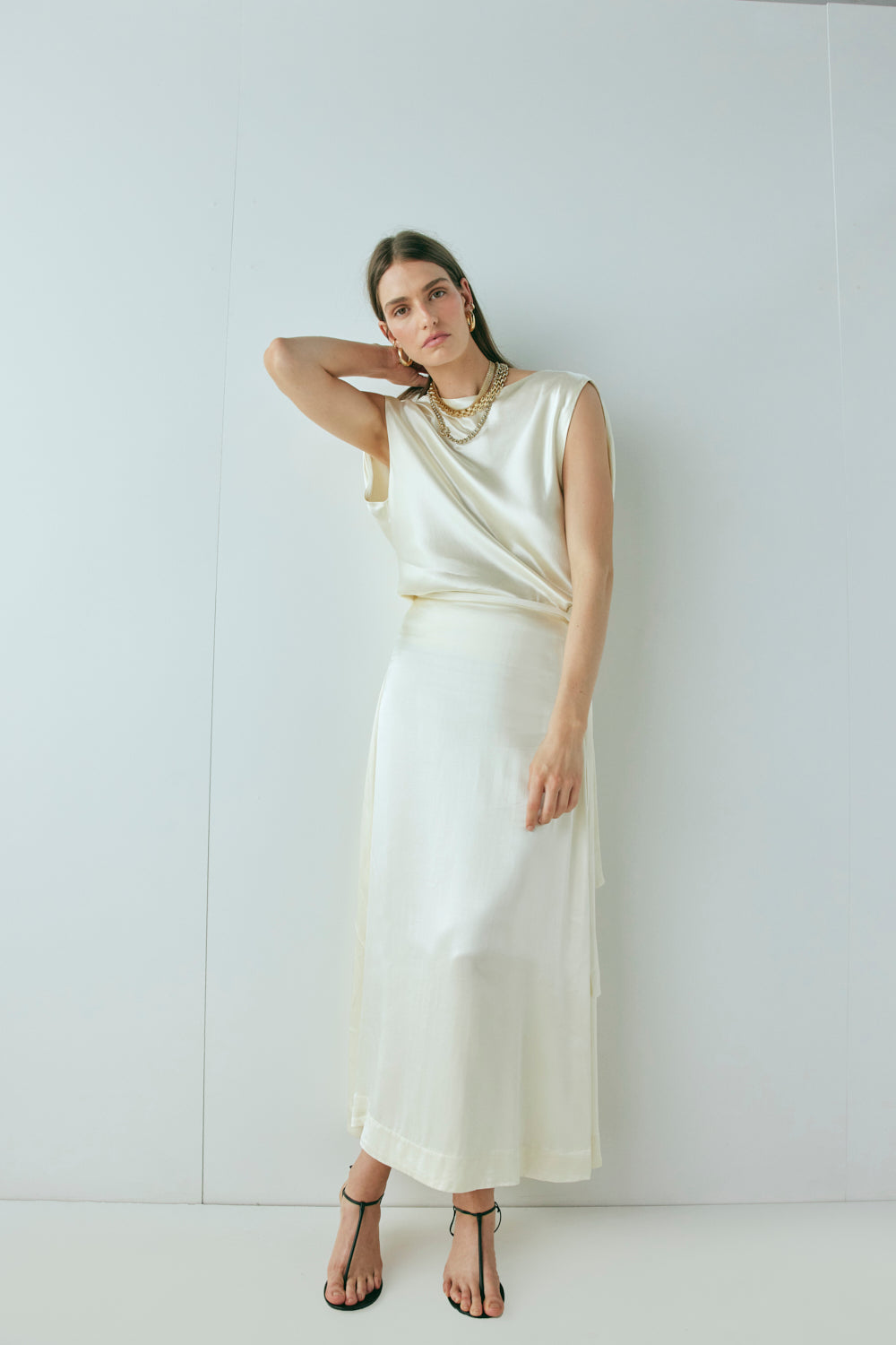 Luel Satin Maxi Skirt Cream