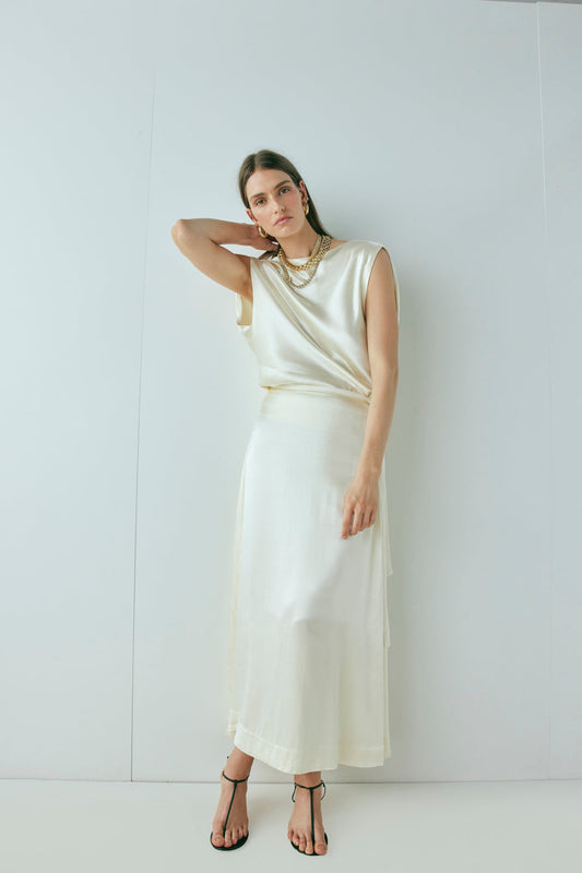 Luel Satin Maxi Skirt Cream