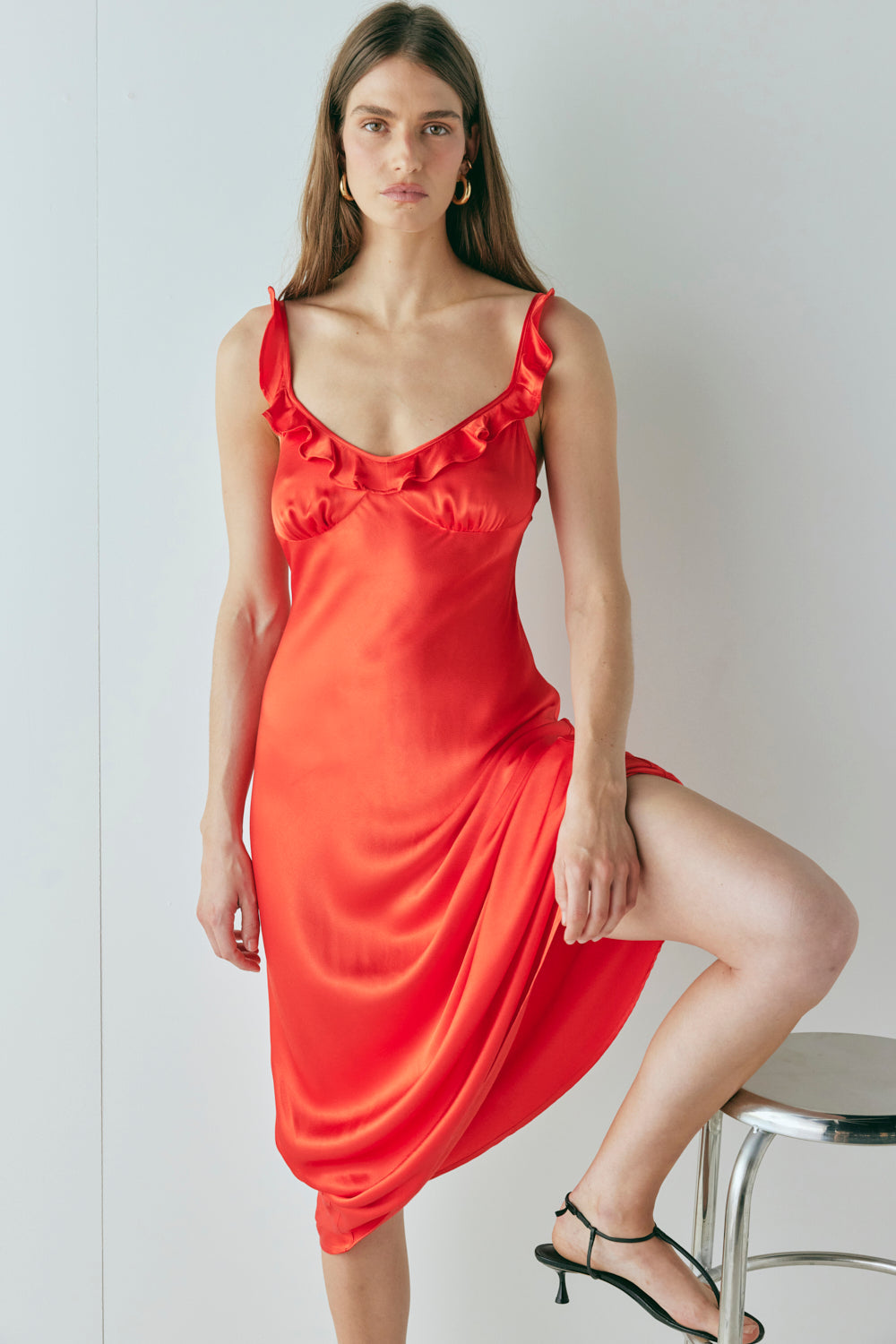 Rosalia Satin Bias Cut Maxi Dress Red