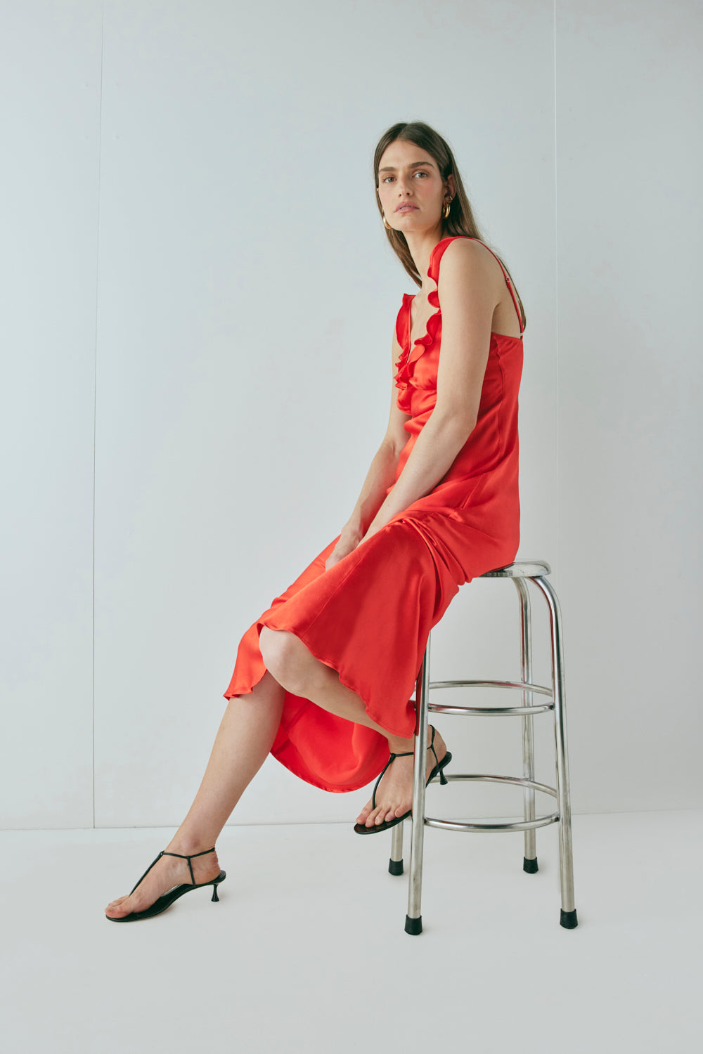 Rosalia Satin Bias Cut Maxi Dress Red
