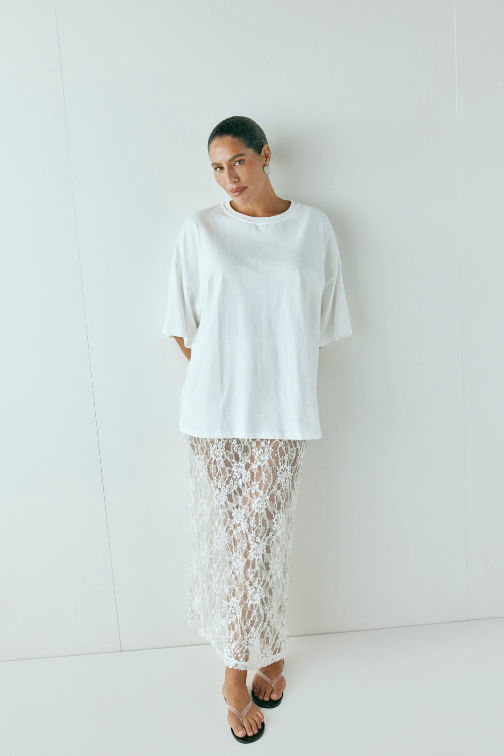 Devyn Sequin Midi Skirt White