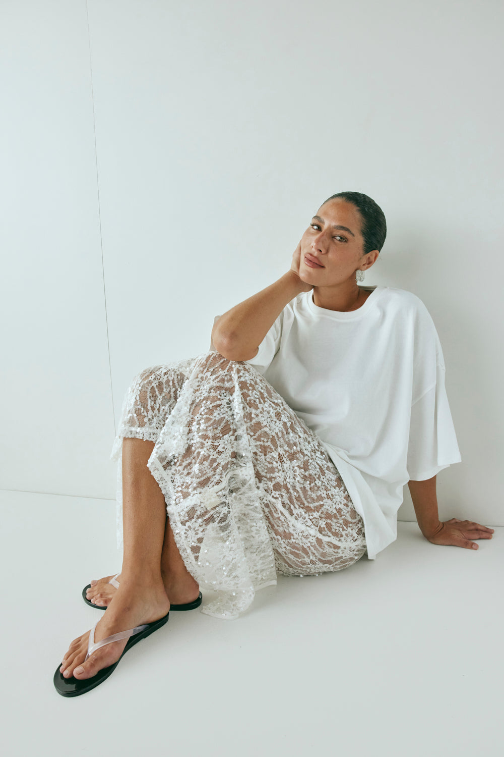 Devyn Sequin Midi Skirt White