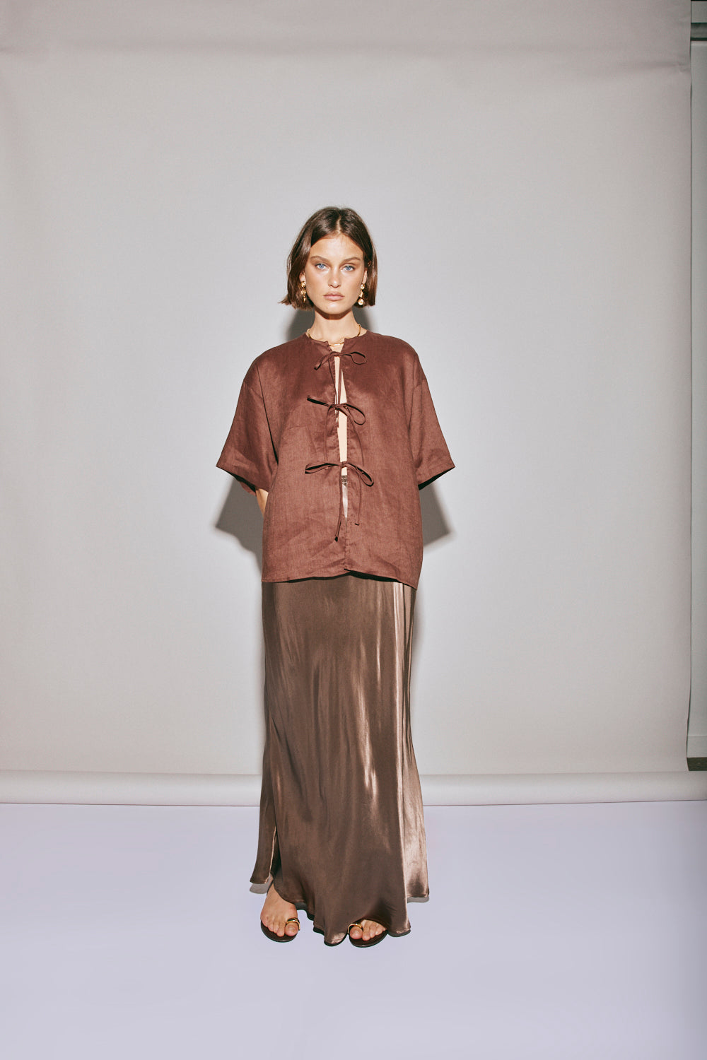 Naomi Linen Smock Top Umber