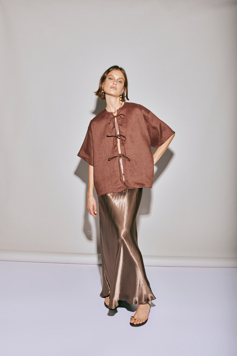 Naomi Linen Smock Top Umber