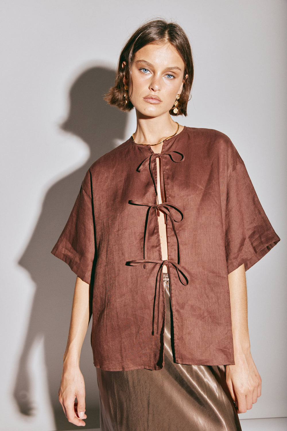 Naomi Linen Smock Top Umber