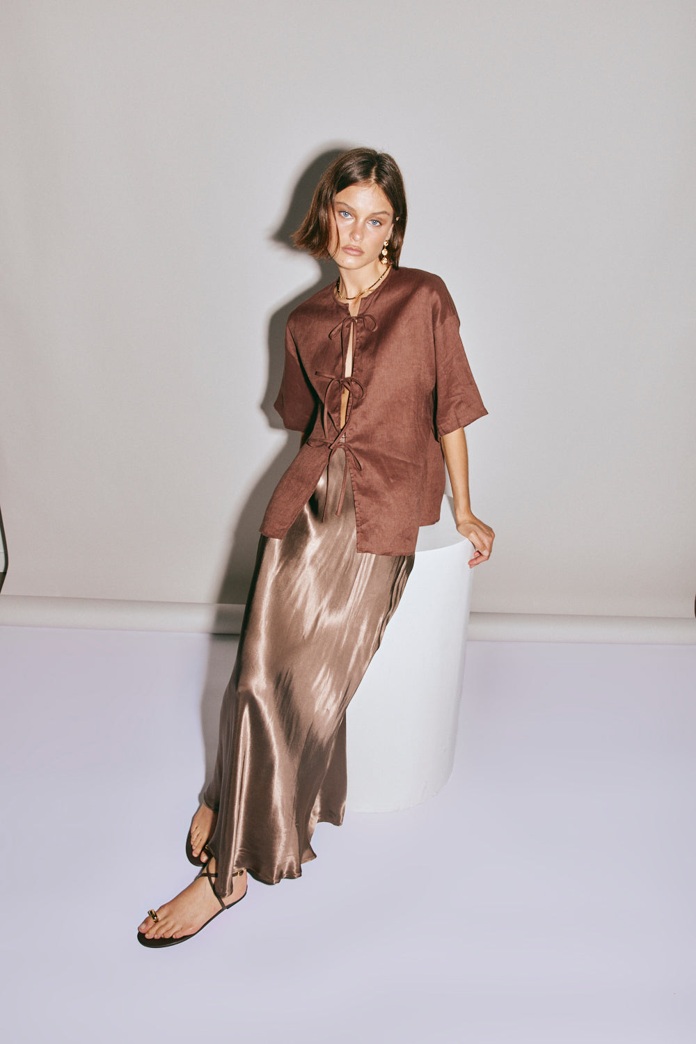 Naomi Linen Smock Top Umber