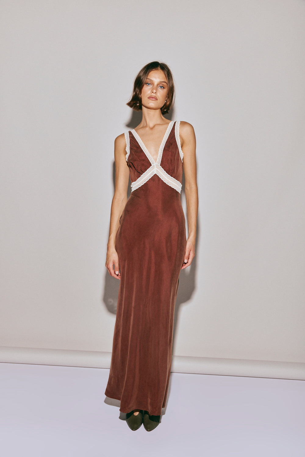 Meet Me On The Dance Floor Bias Cut Maxi Dress Umber