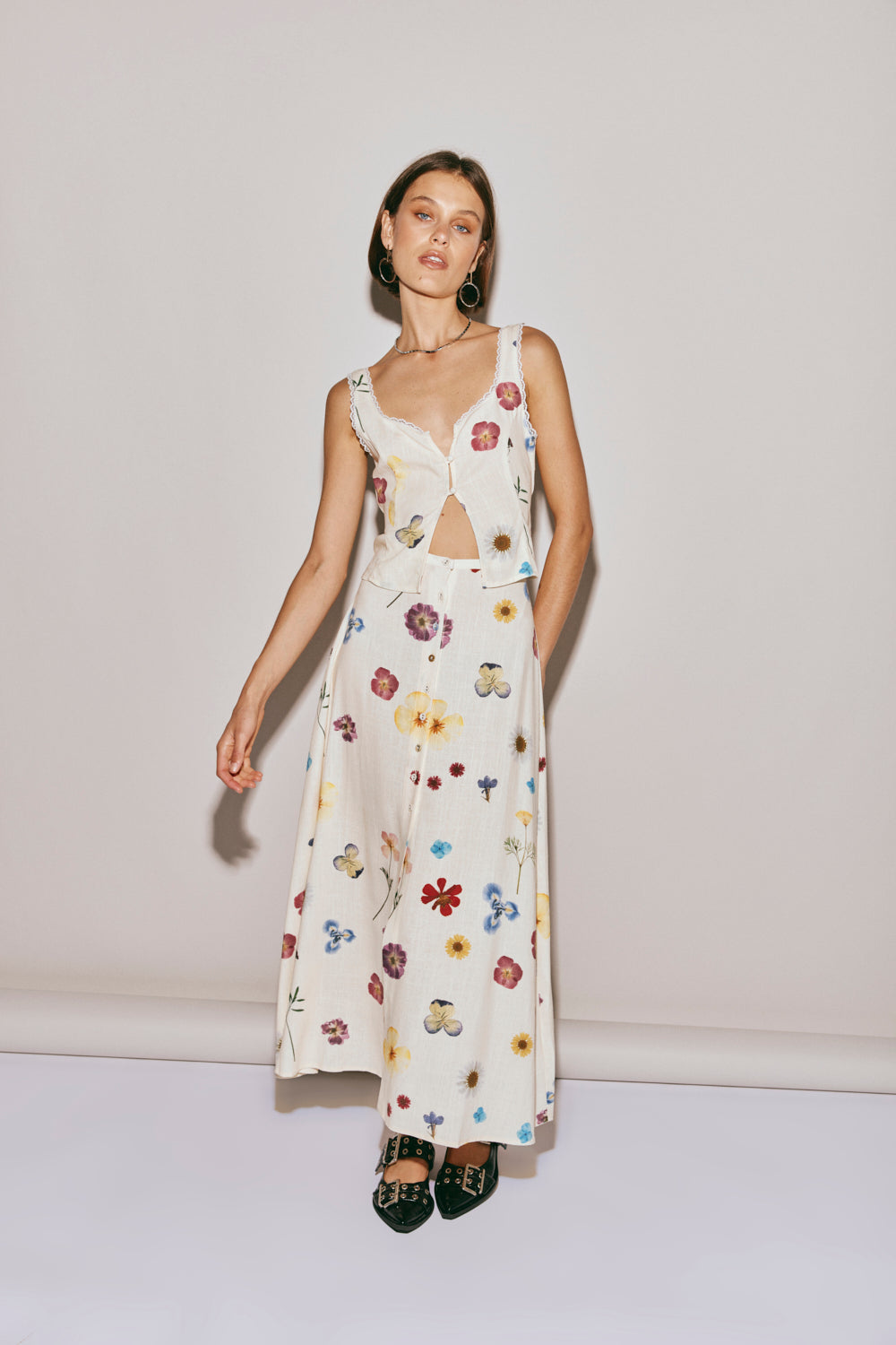 Love Language Button Front Top Floral