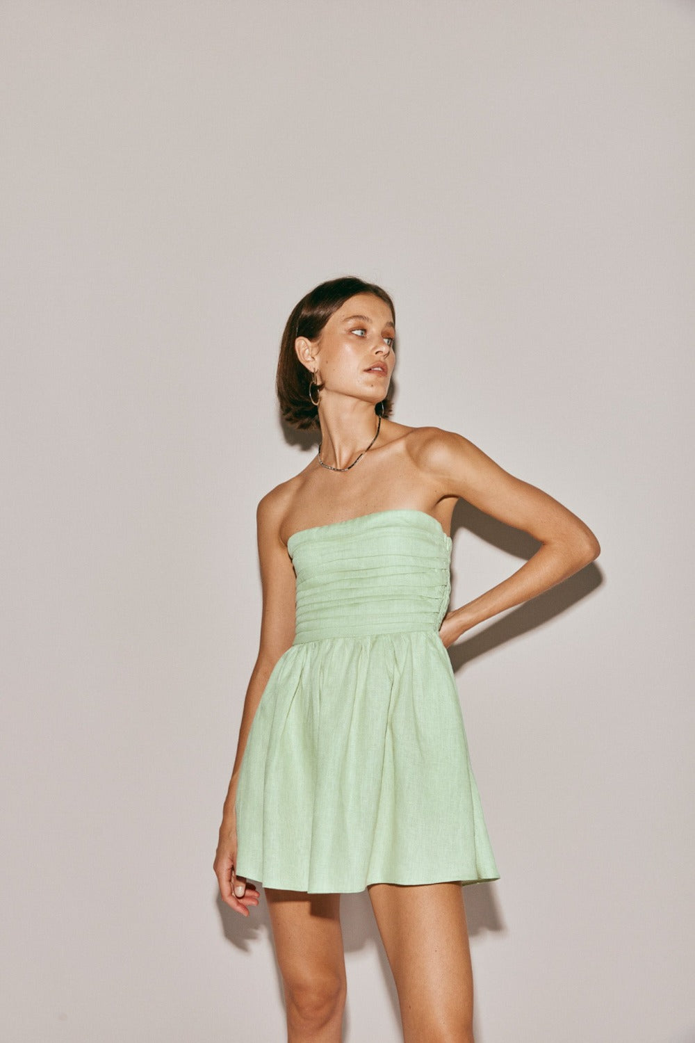 Saint Malo Linen Mini Dress Sage