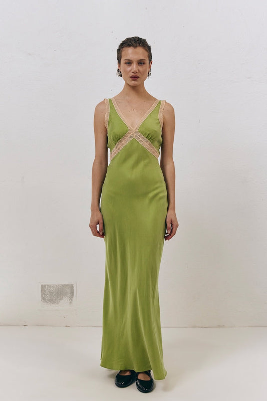 Meet Me On The Dance Floor Bias Cut Maxi Dress Lime