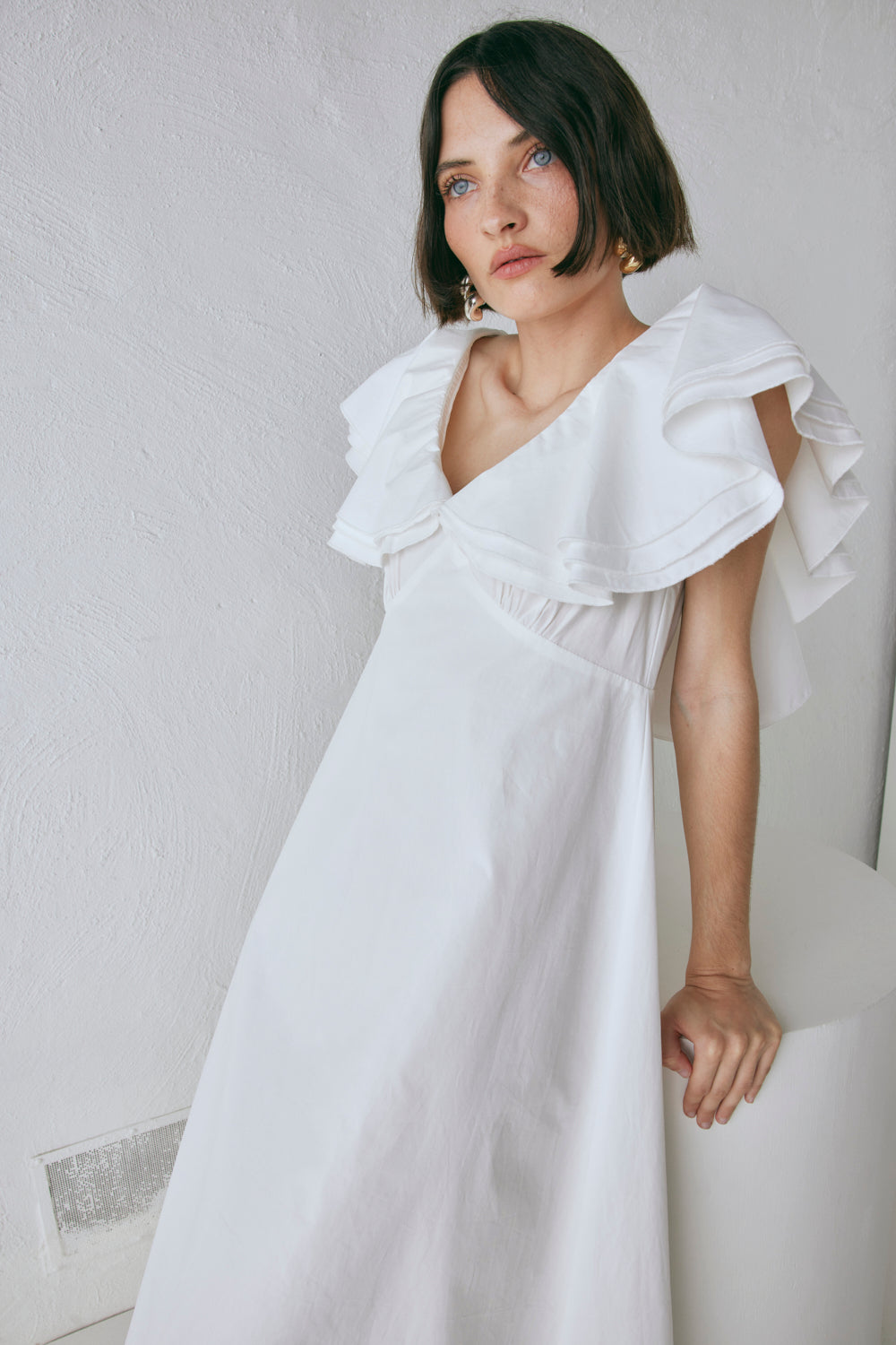 Party Nights Frill Midi Dress White