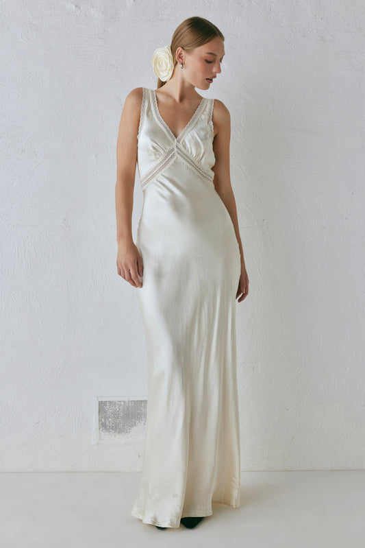 Meet Me On The Dance Floor Bias Cut Maxi Dress Cream