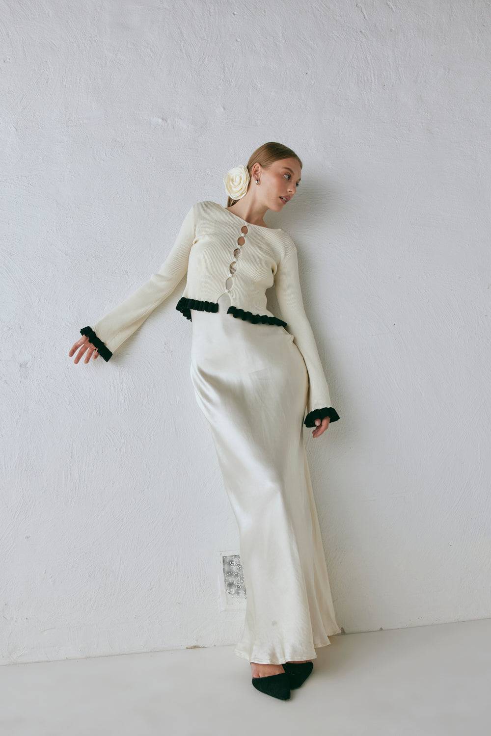 Meet Me On The Dance Floor Bias Cut Maxi Dress Cream