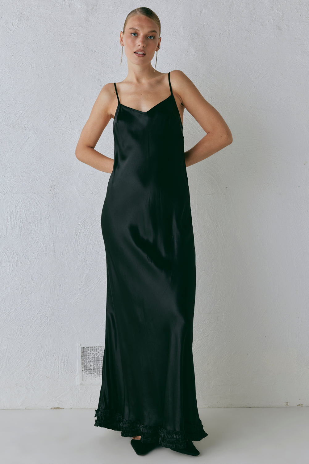 Alber Satin Maxi Dress Black