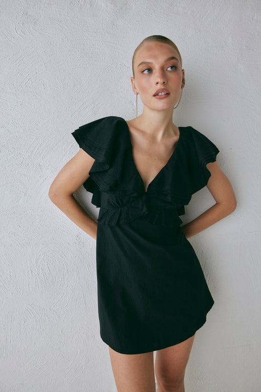 Party Nights Frill Mini Dress Black
