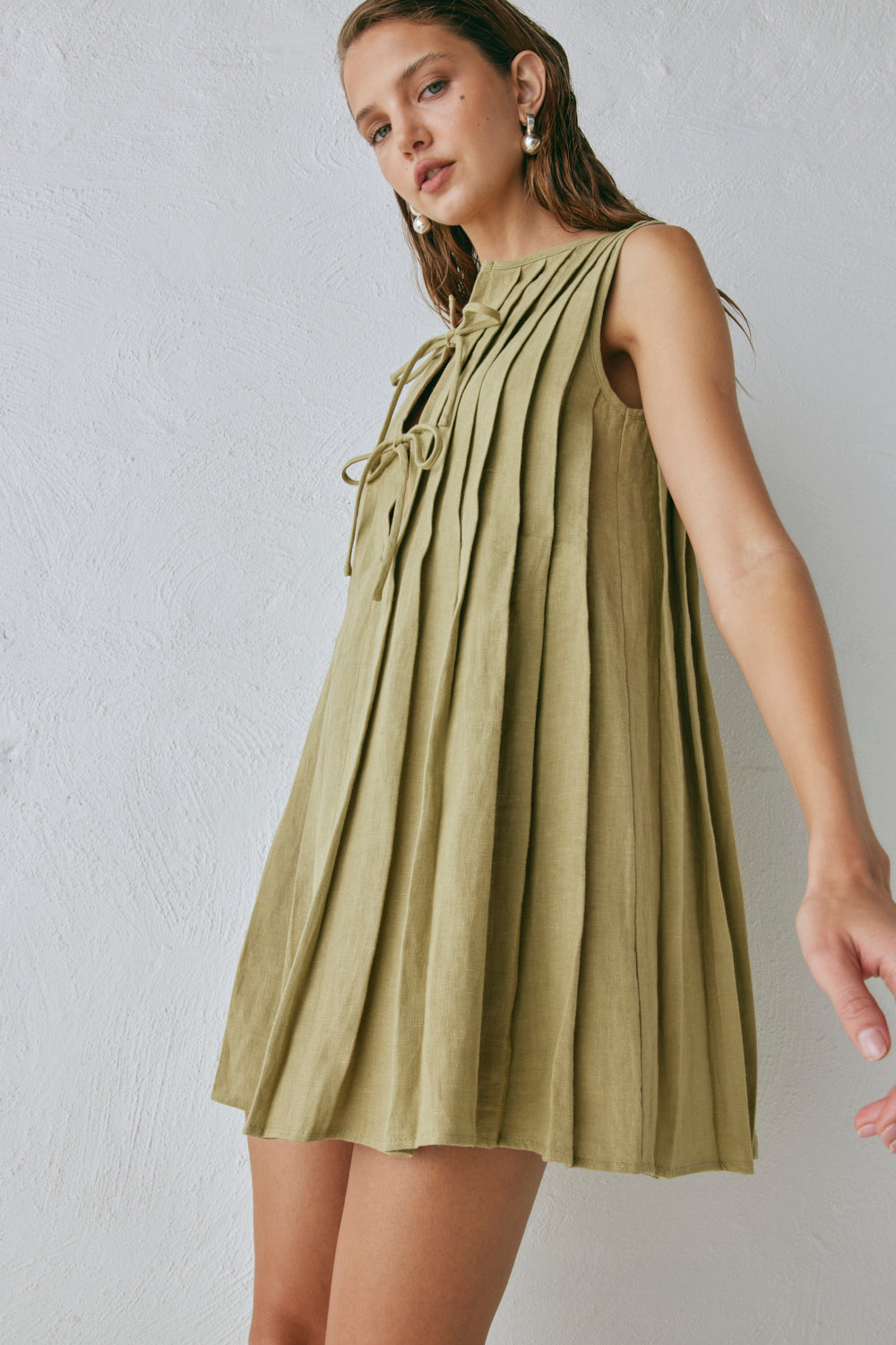 Valeria Linen Mini Dress Olive