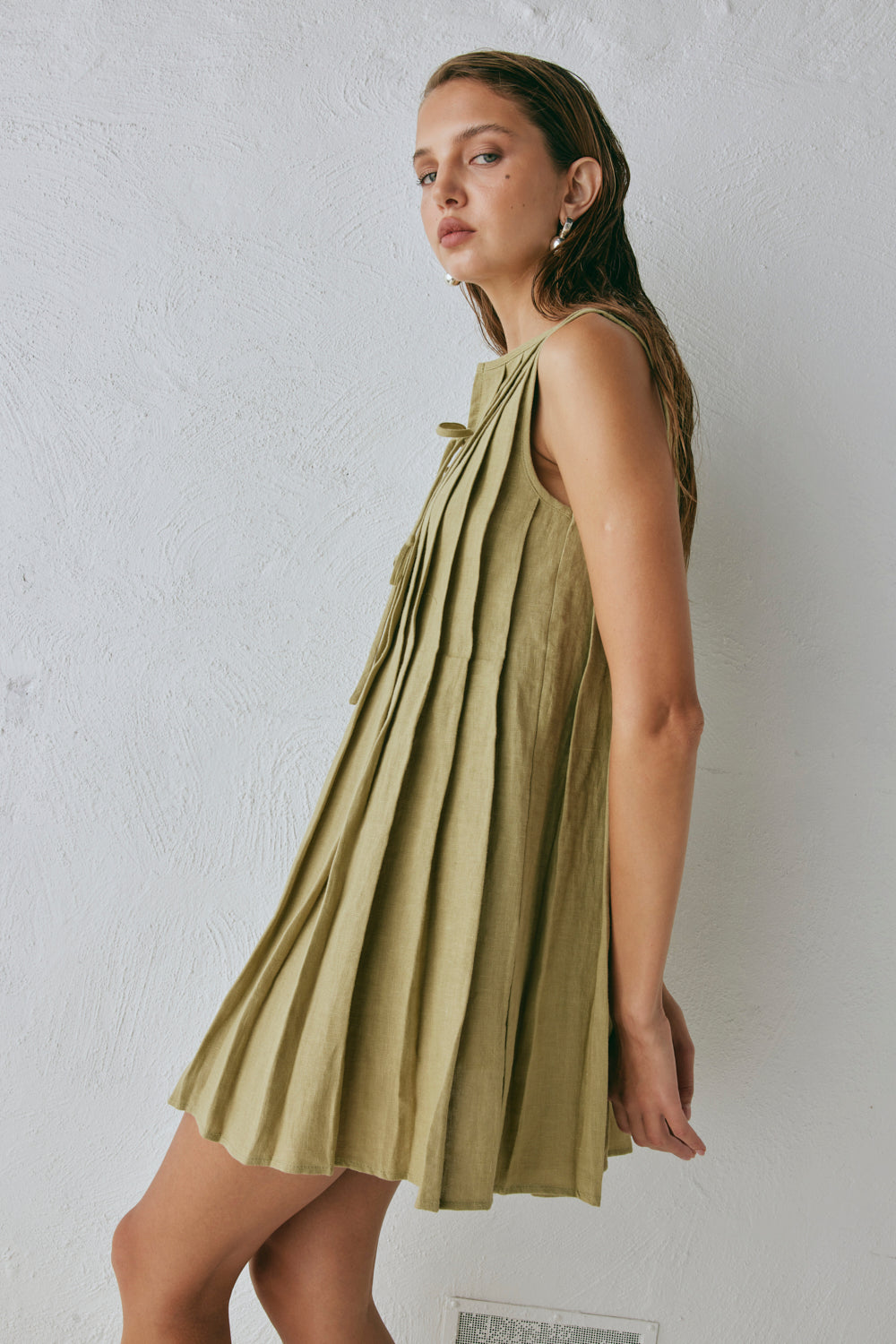 Valeria Linen Mini Dress Olive