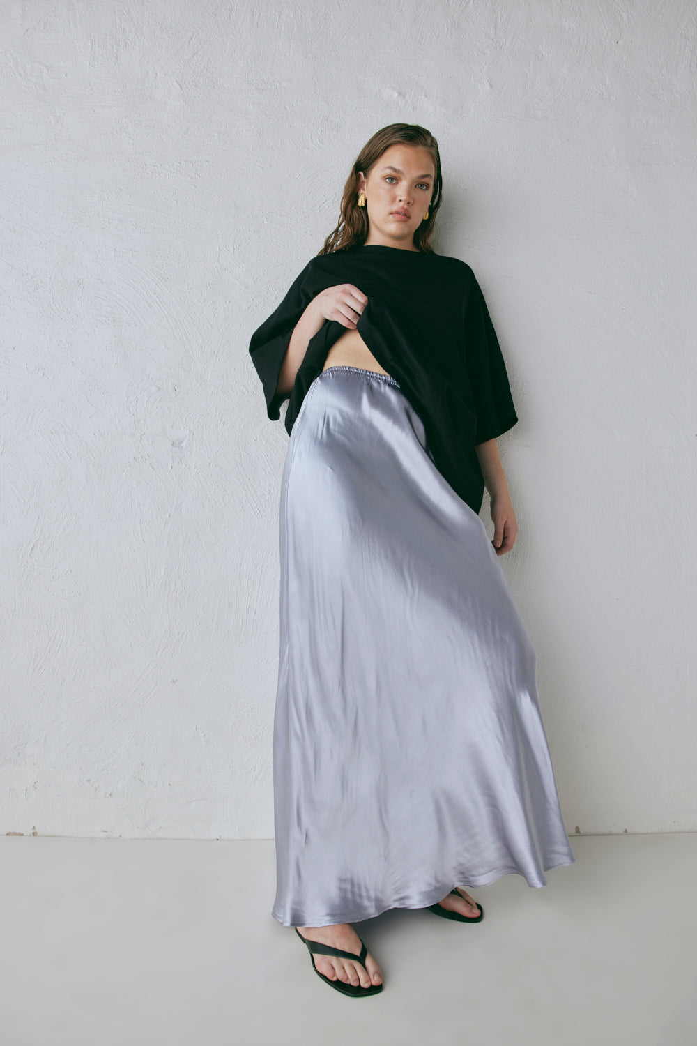 Florence Bias Cut Maxi Skirt Pearl