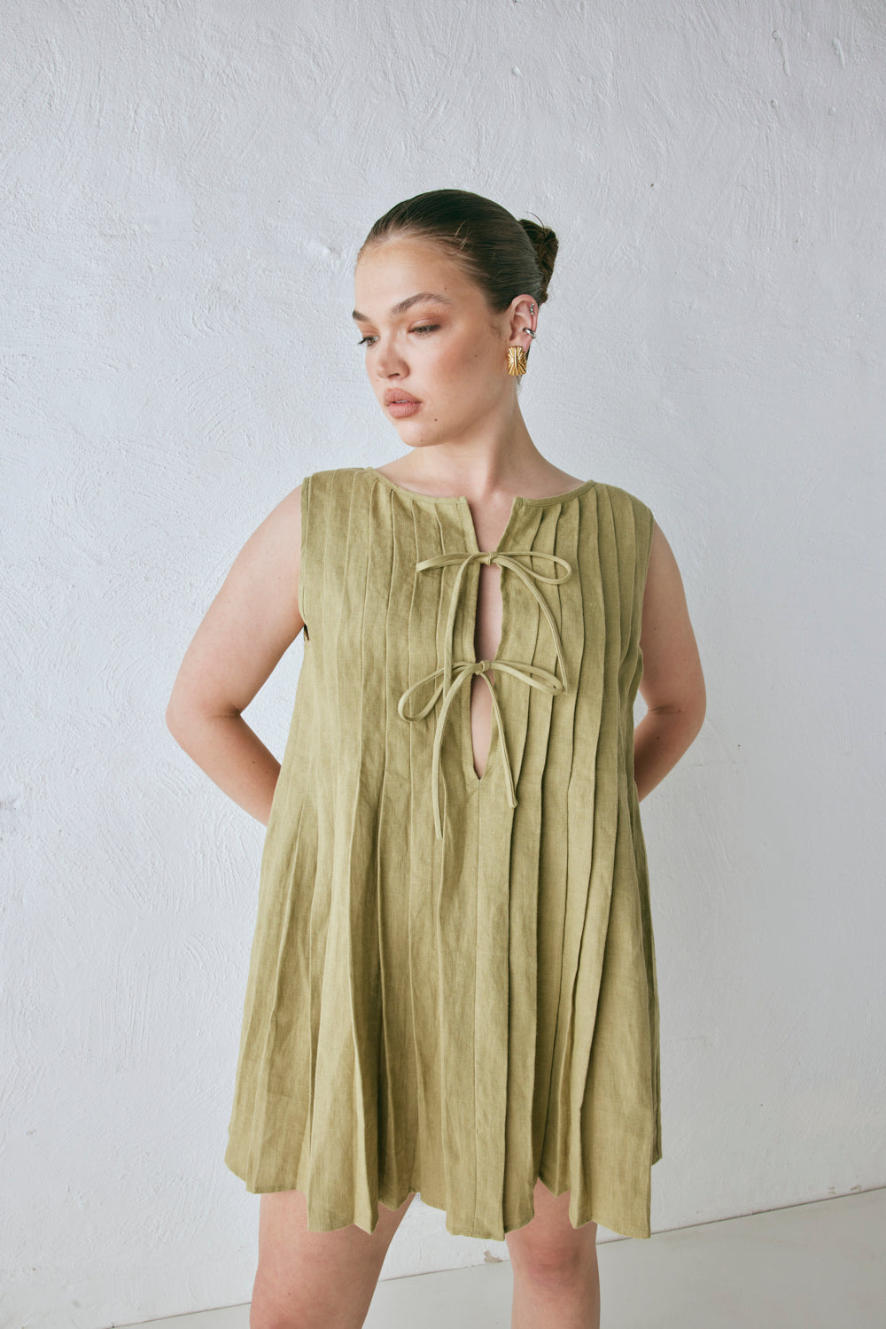 Valeria Linen Mini Dress Olive