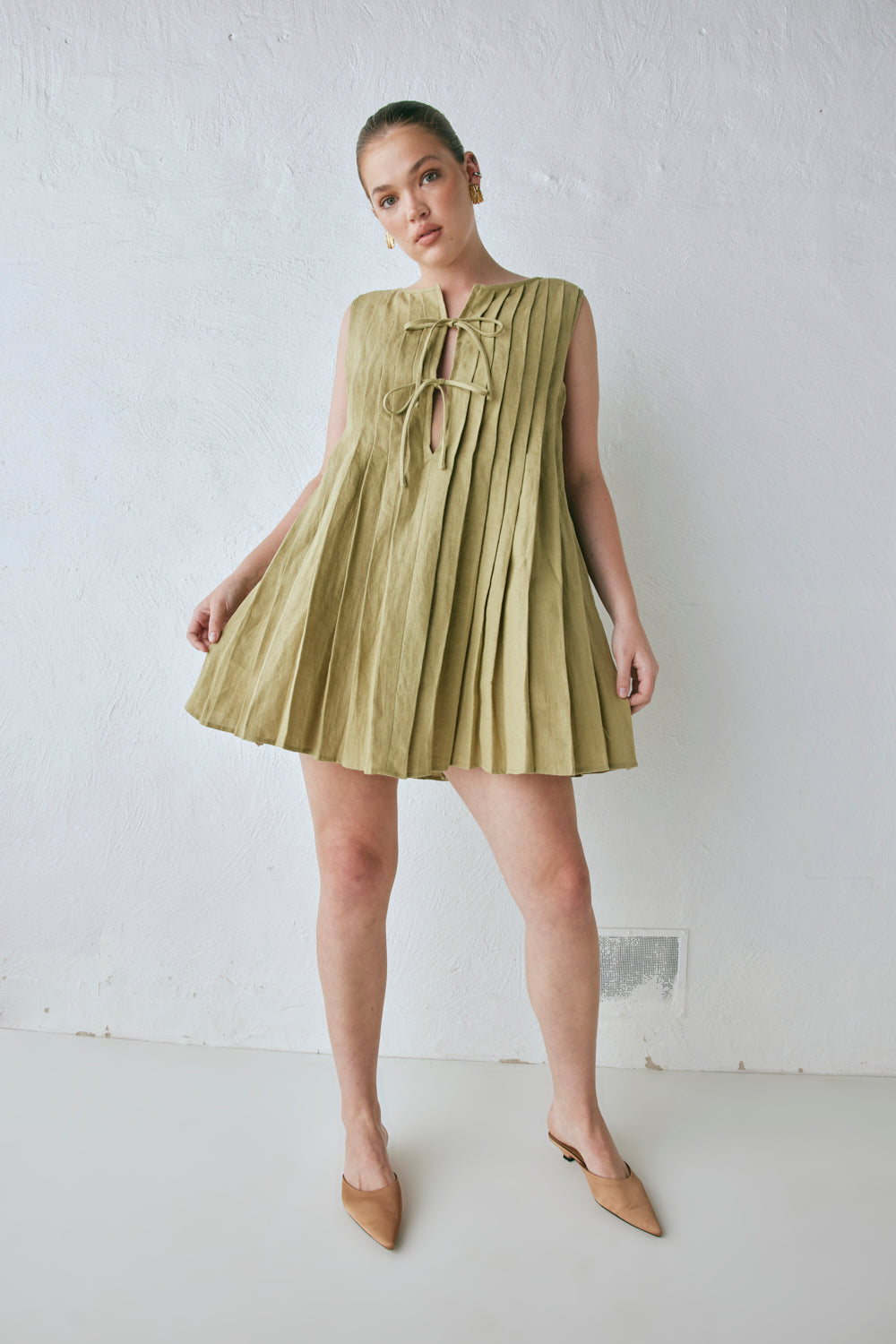 Valeria Linen Mini Dress Olive
