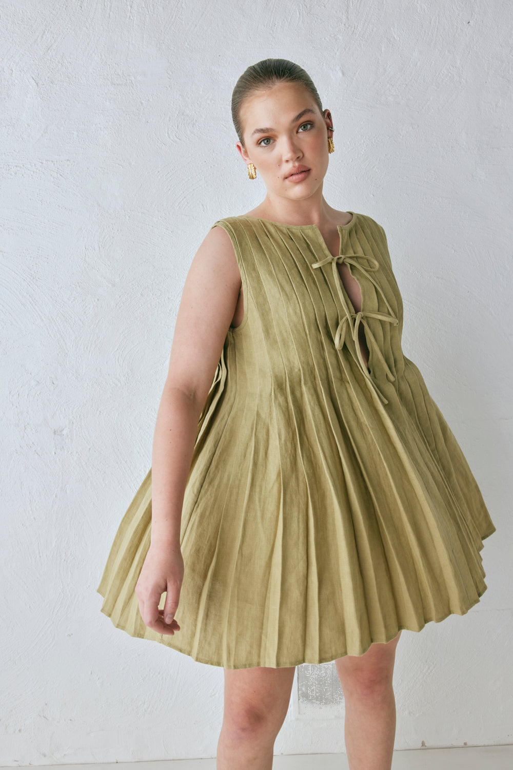 Valeria Linen Mini Dress Olive