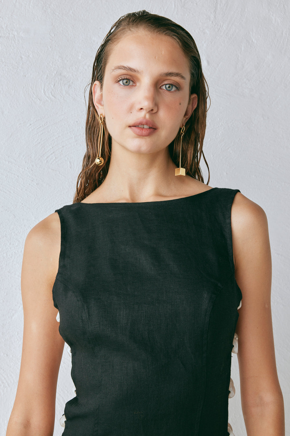 Tia Linen Mini Dress Black