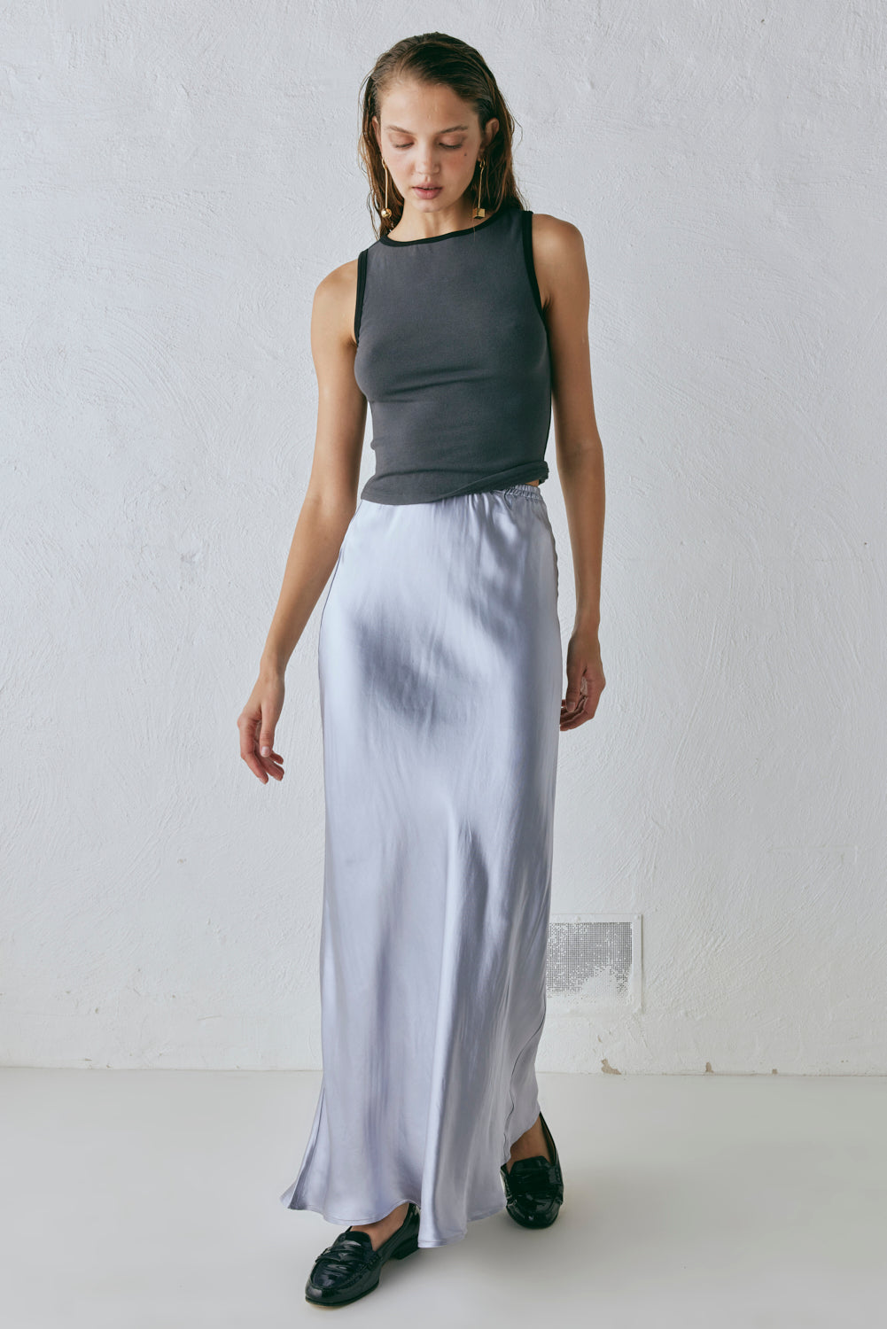 Florence Bias Cut Maxi Skirt Pearl