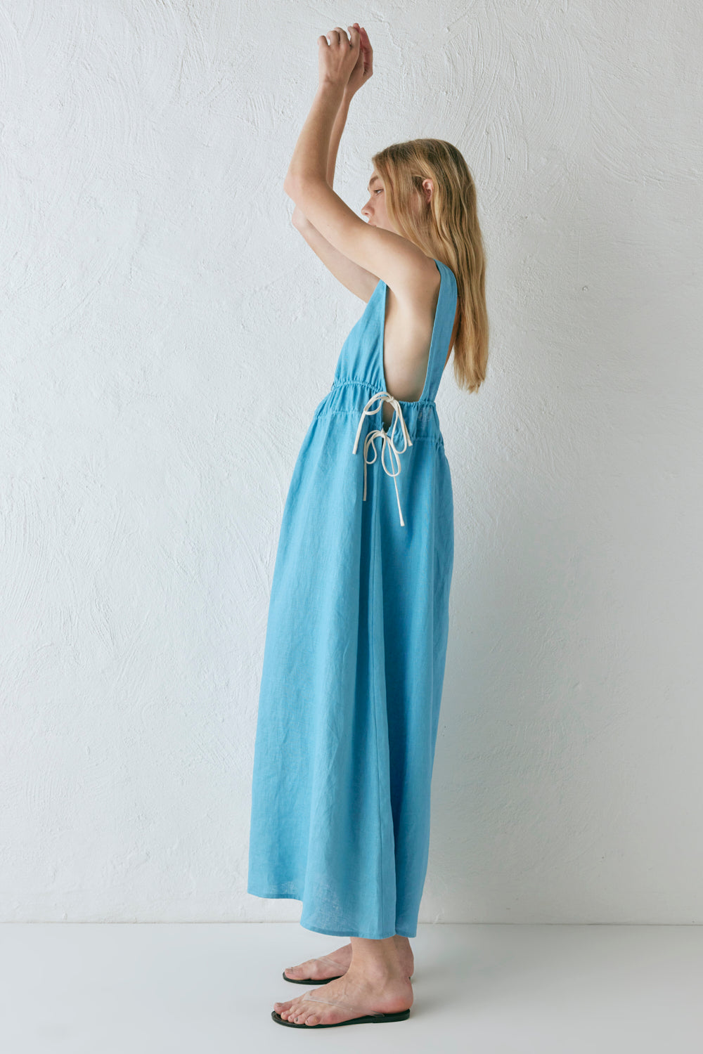 Paros Palms Linen Midi Dress Sea