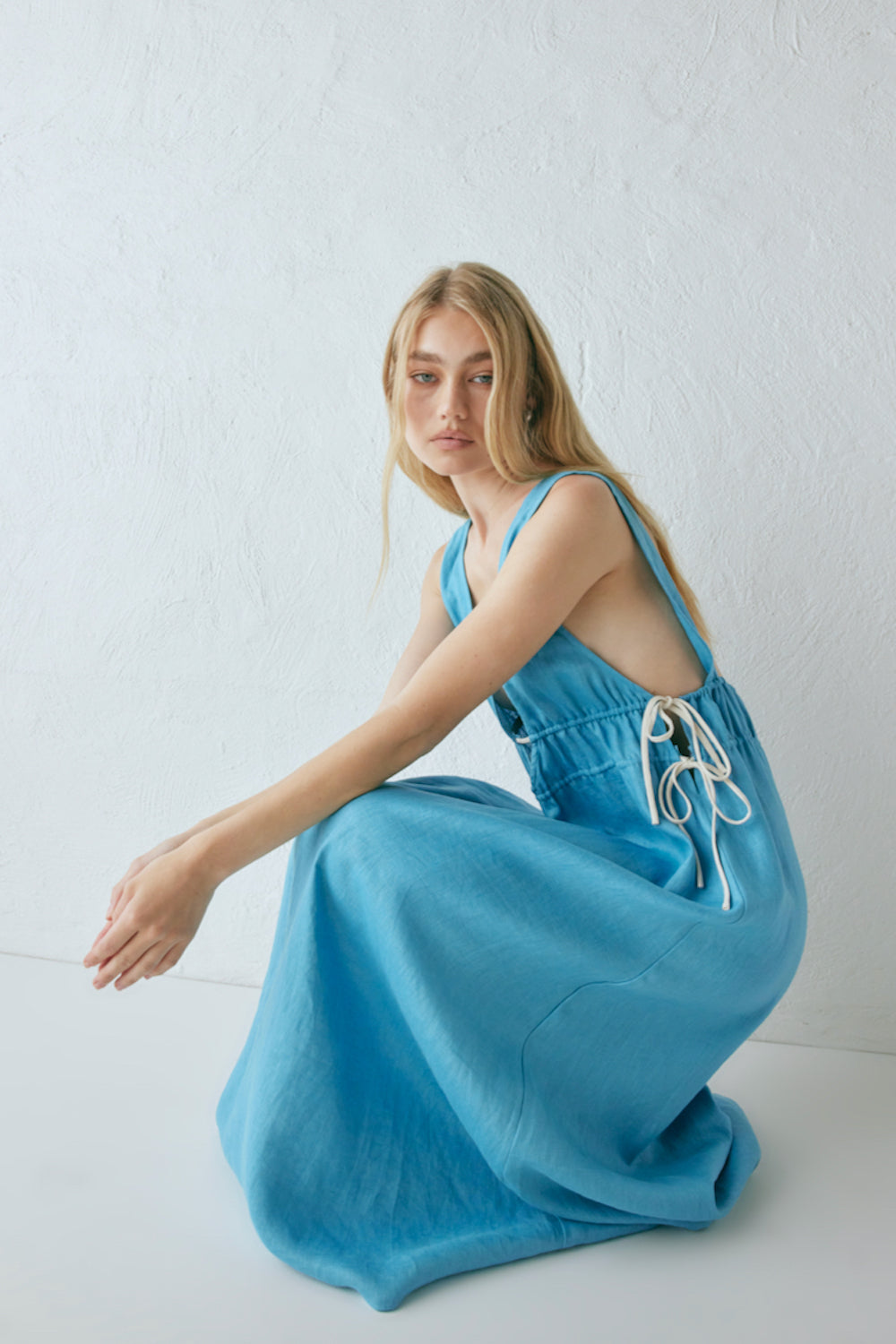 Paros Palms Linen Midi Dress Sea