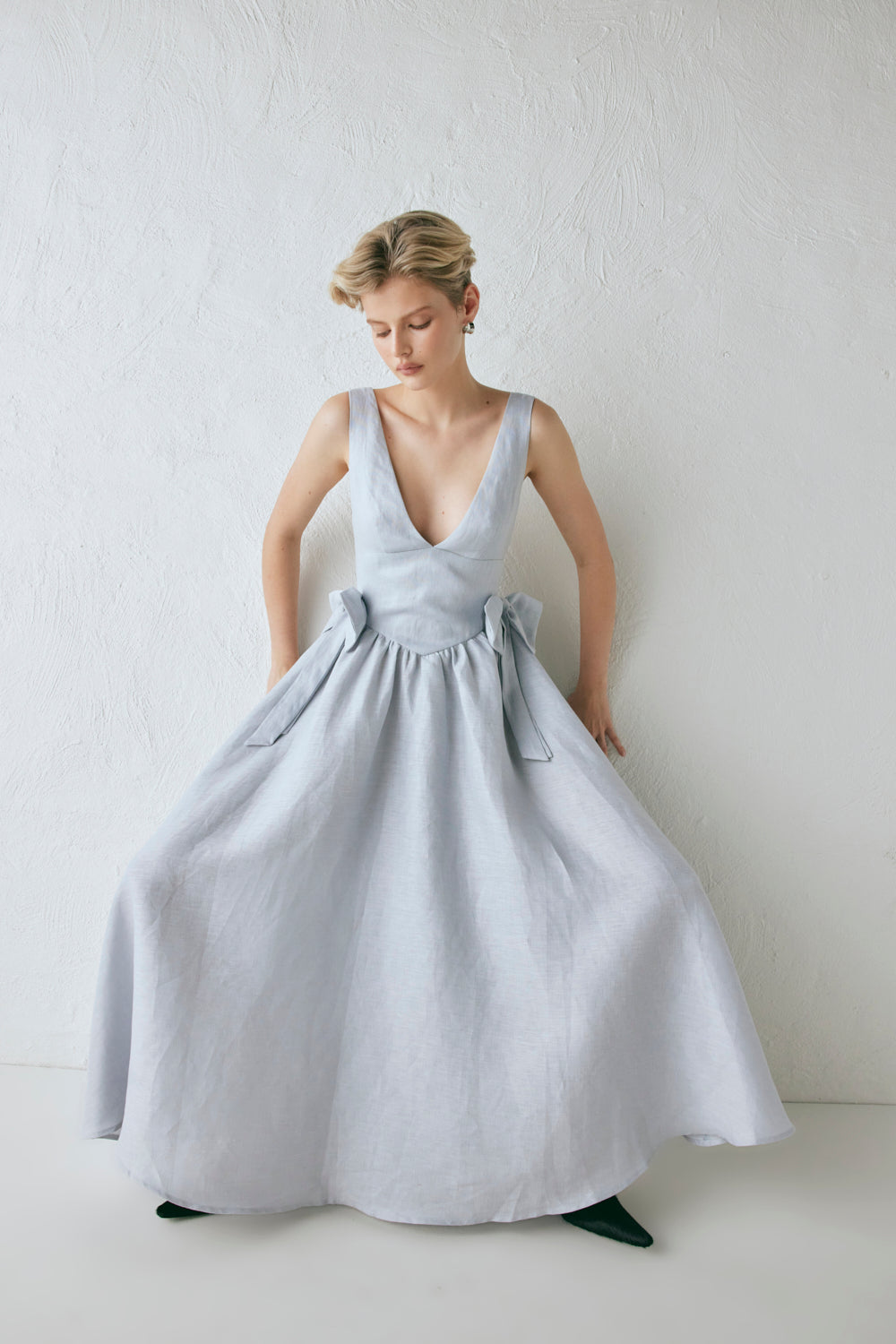 Daphne Linen Midi Dress Powder