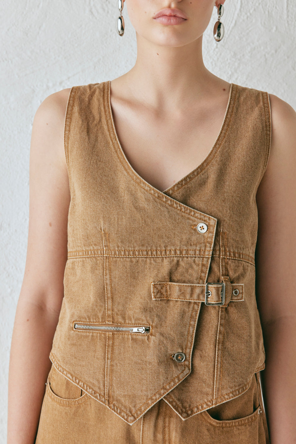 Ali Denim Vest Tan