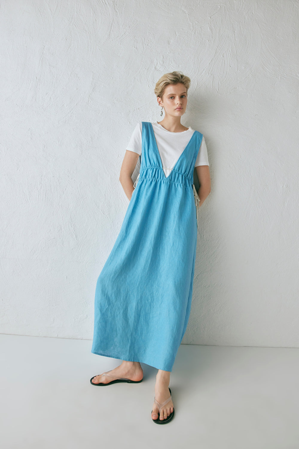 Paros Palms Linen Midi Dress Sea