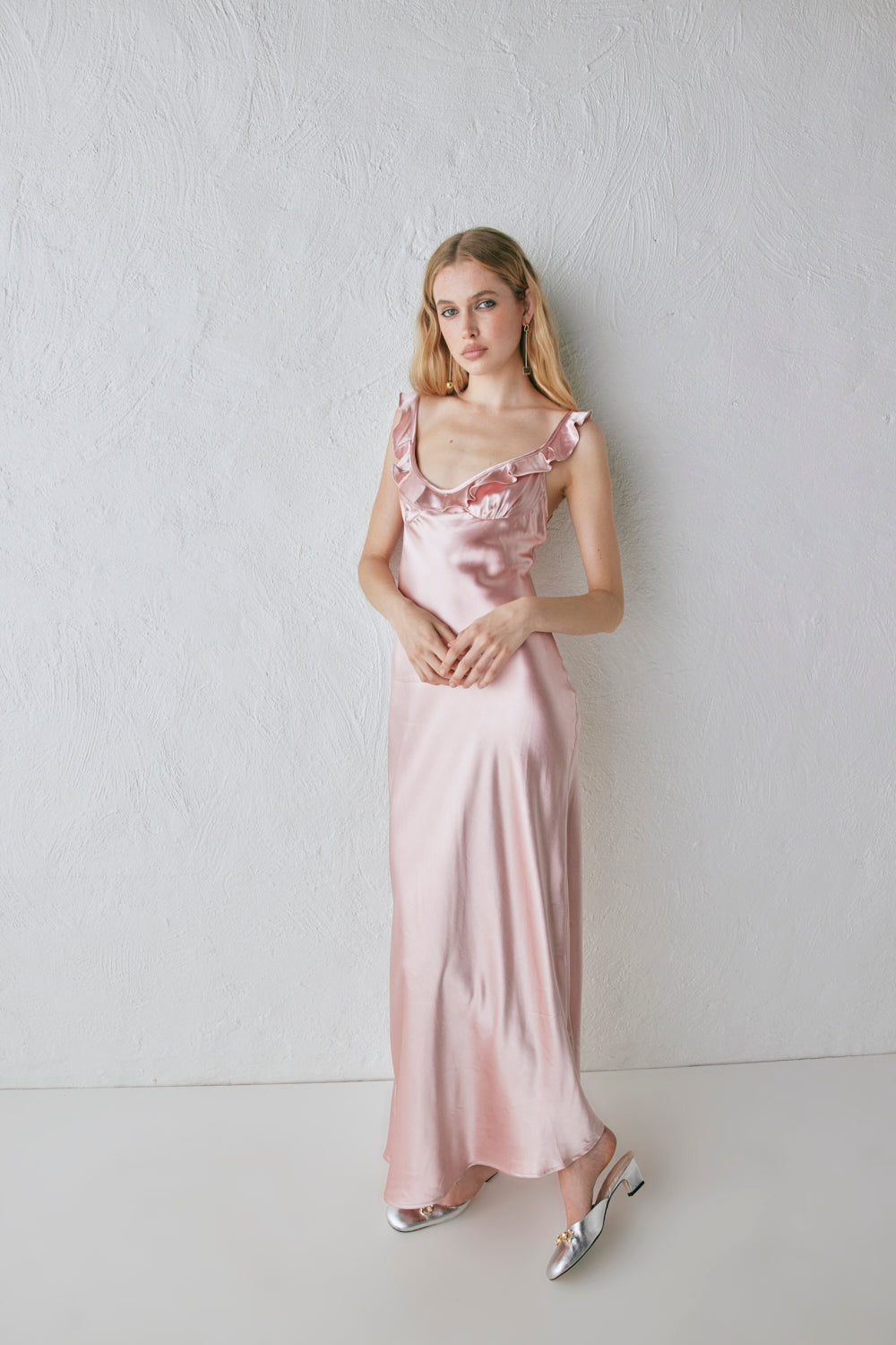 Rosalia Satin Bias Cut Maxi Dress Blush