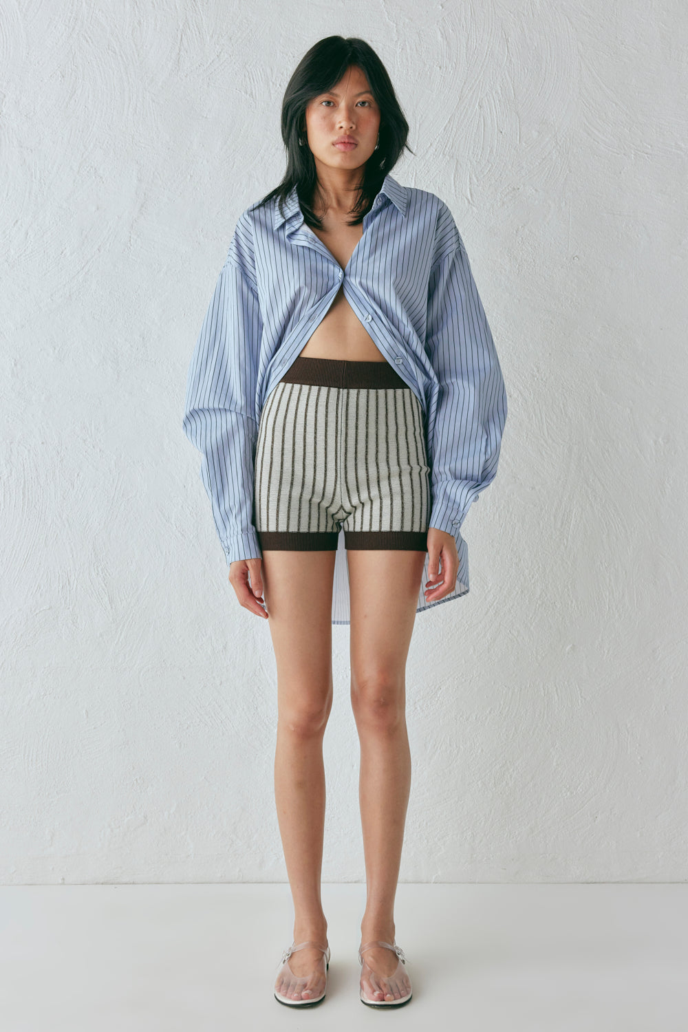 Ploy Knit Shorts Brown Stripe