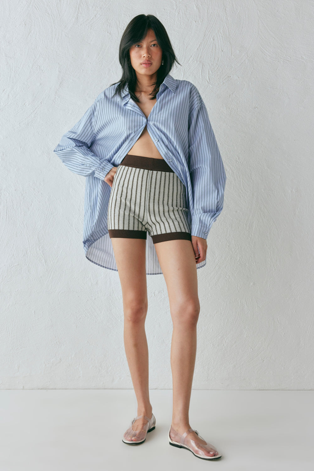 Ploy Knit Shorts Brown Stripe