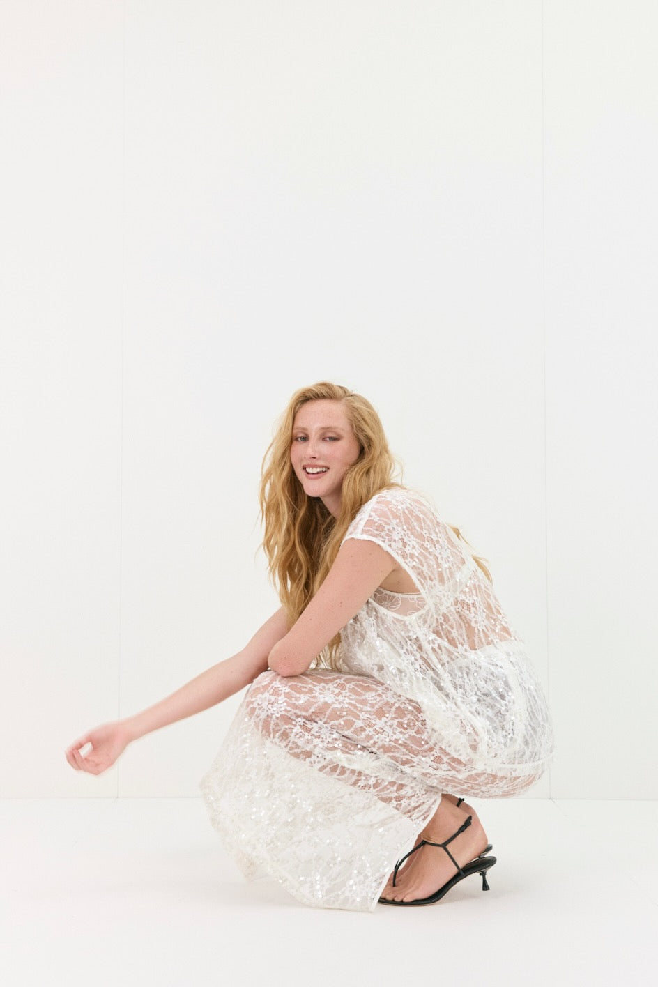 Devyn Sequin Midi Skirt White
