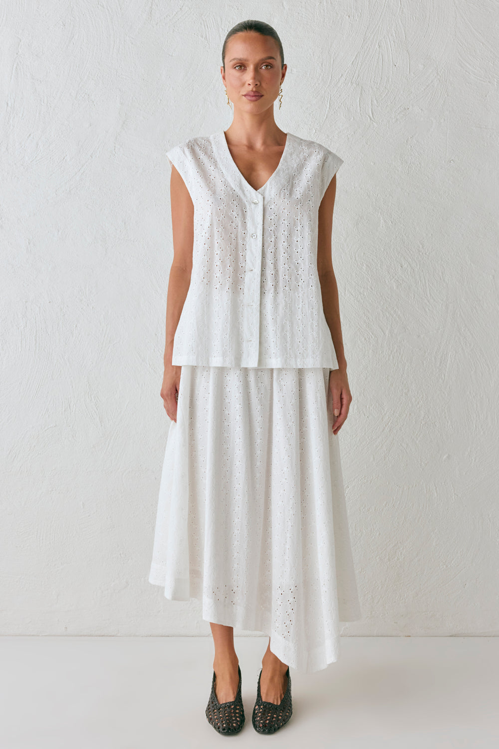 Zali Tunic Anglaise Top White