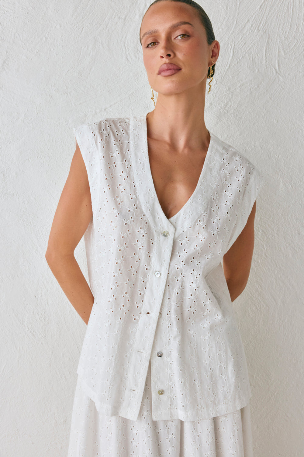 Zali Tunic Anglaise Top White