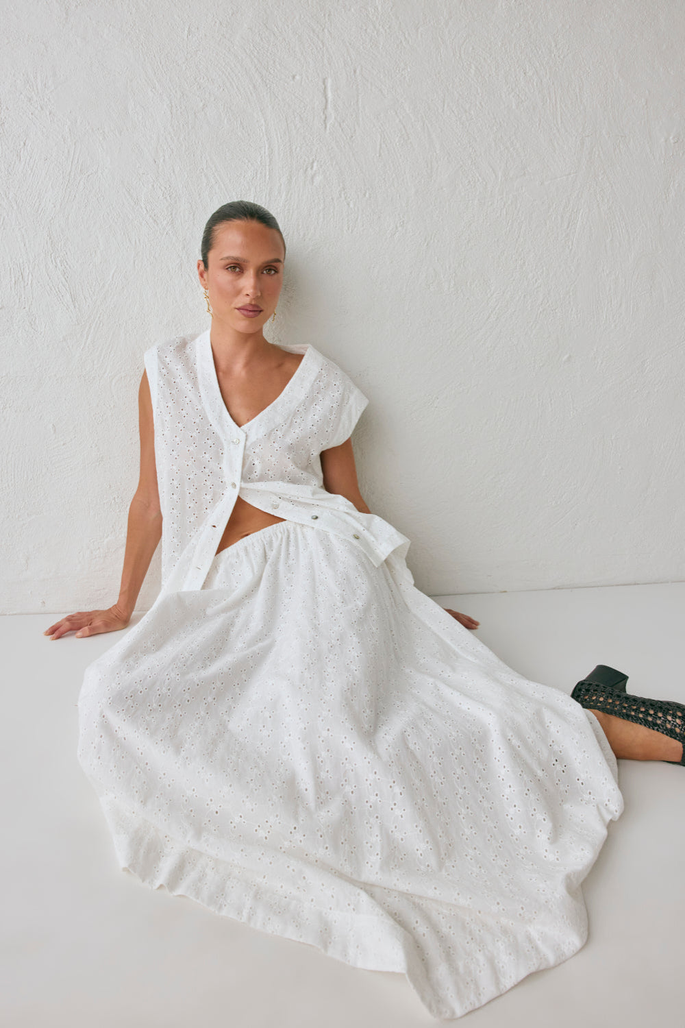 Carlota Anglaise Midi Skirt White
