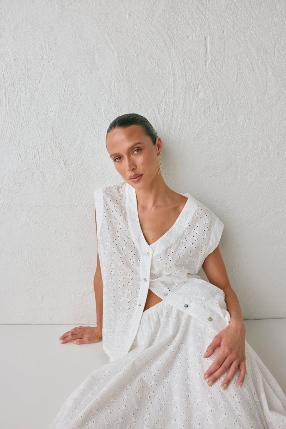 Zali Tunic Anglaise Top White
