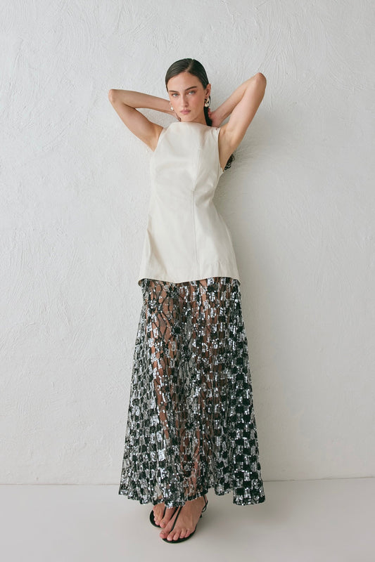 Robbie Sequin Maxi Dress Cream