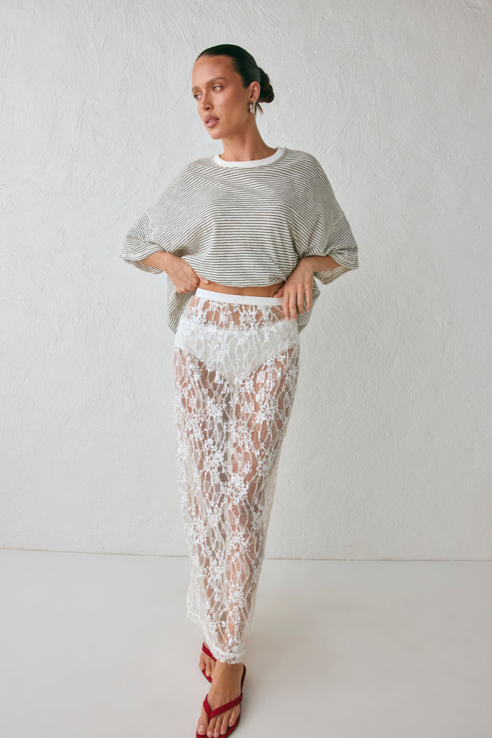 Devyn Sequin Midi Skirt White