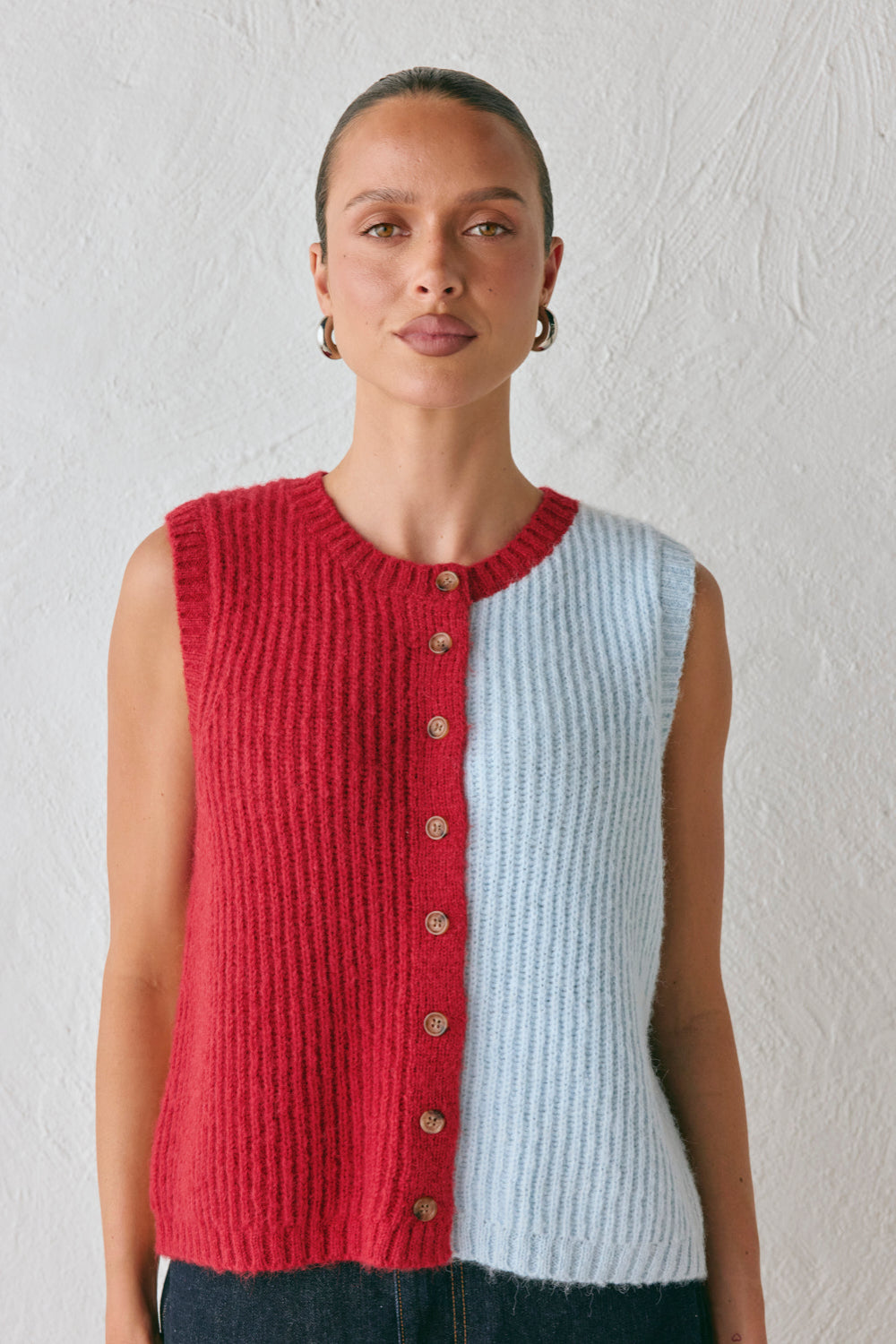 Bridgette Knit Vest Red Splice