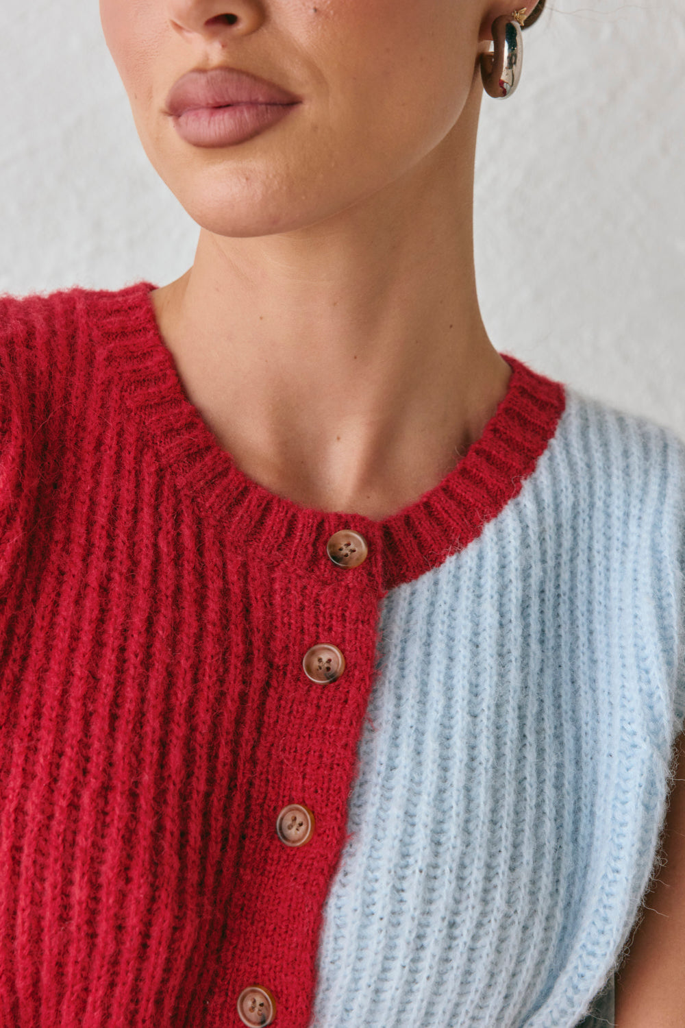 Bridgette Knit Vest Red Splice