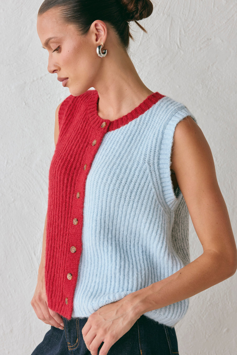 Bridgette Knit Vest Red Splice