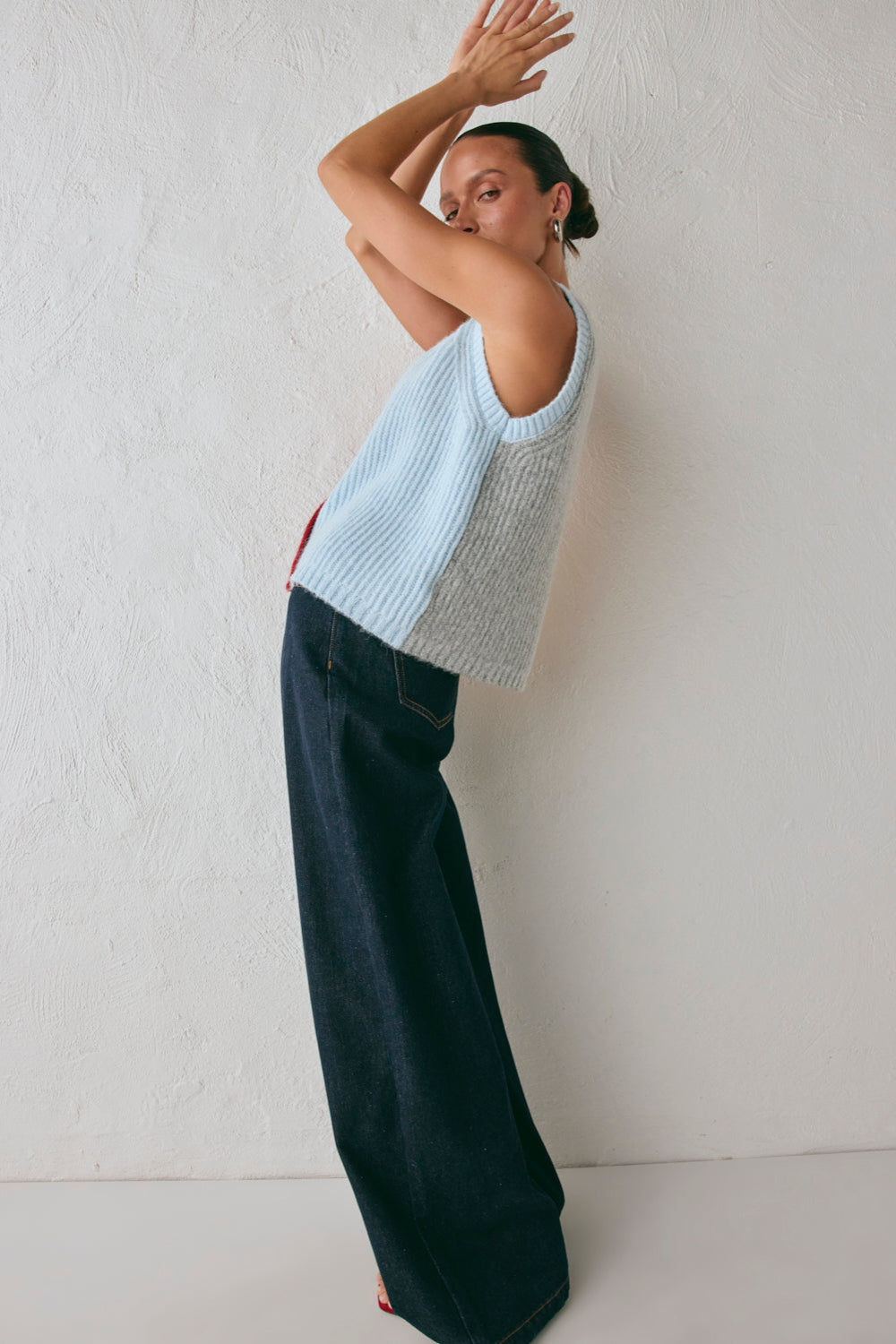 Bridgette Knit Vest Red Splice