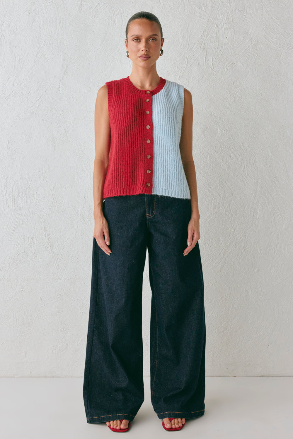 Bridgette Knit Vest Red Splice